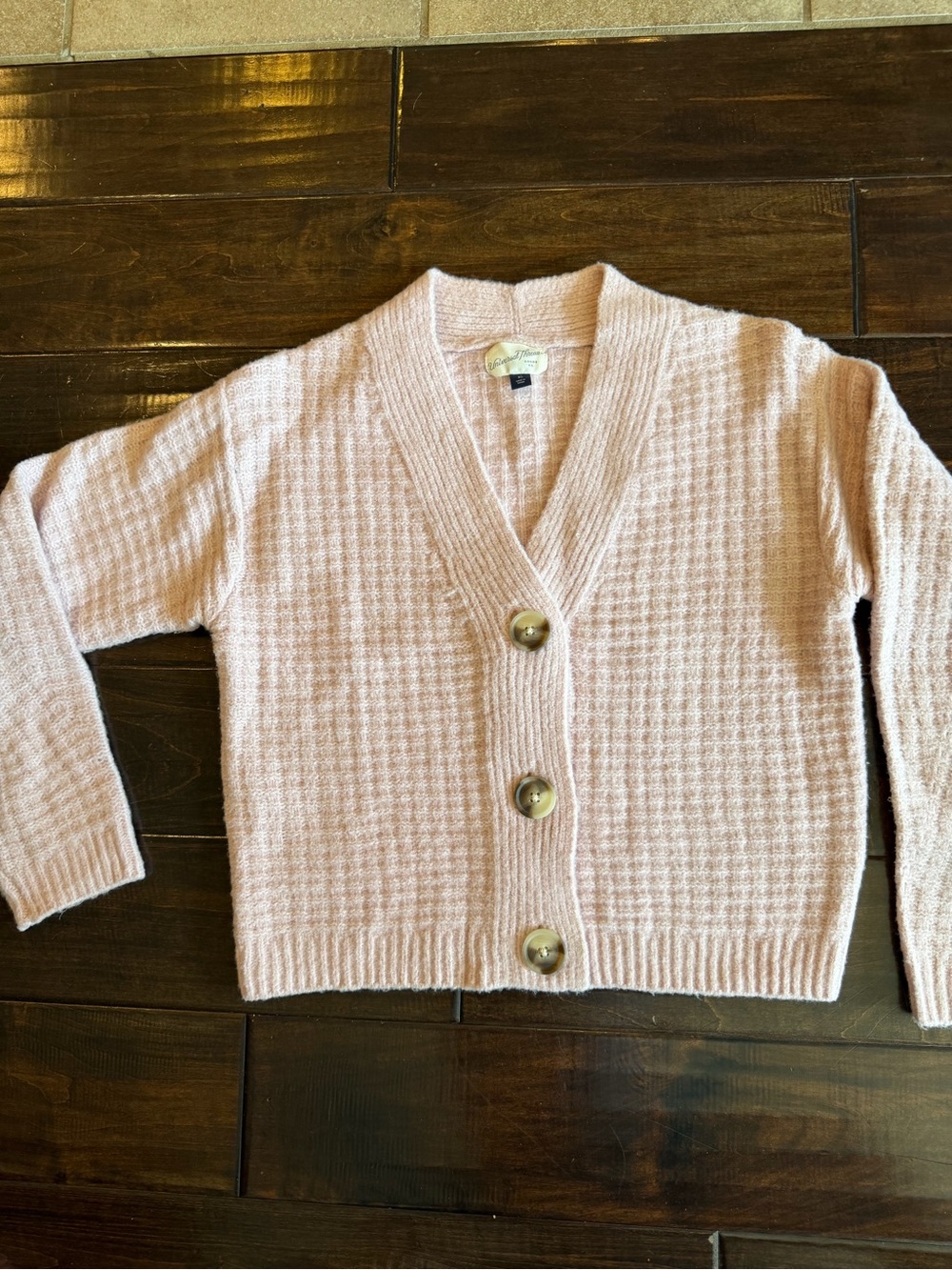 Women’s Pink Button-Front Textured Sweater Cardigan